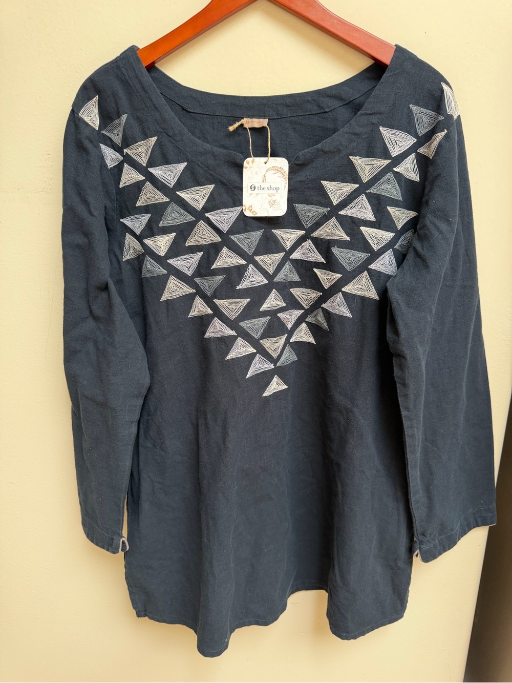 NWT The Shop Black Embroidered Triangle-Accent Women's Tunic Top